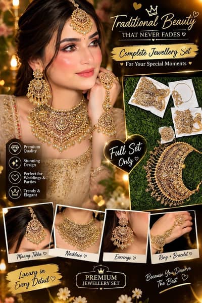 Brand new heavy antique gold bridal choker set with zicron stones