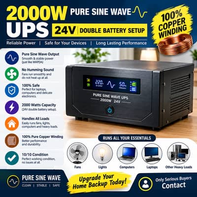 2000W Pure Sine Wave UPS | 24V | 100% Copper Winding | Heavy Duty