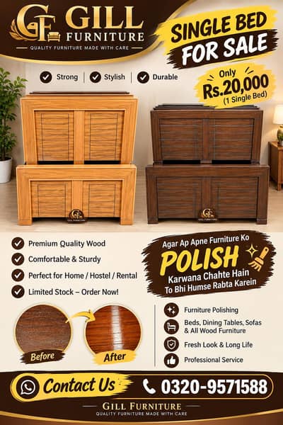 Single bed available with premium finishing