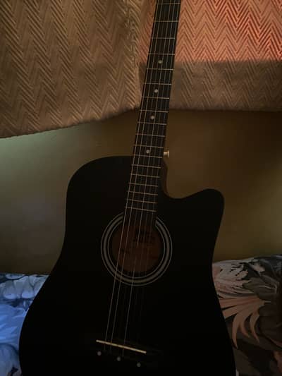 Black Acoustic Guitar with Bag, pick & extra Strings -
