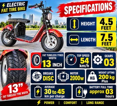 Imported Electric Heavy and Fat Tyre Bike with Lithium Battery.