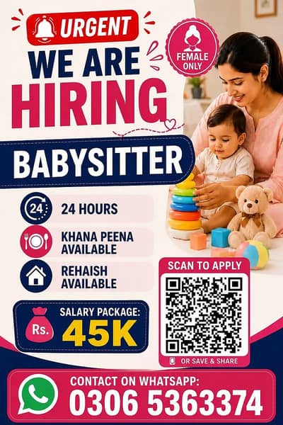 Urgently Required Female Babysitter – 24-Hour Care Service