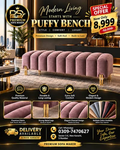 Luxury Puffy Bench Sofa – Premium Design