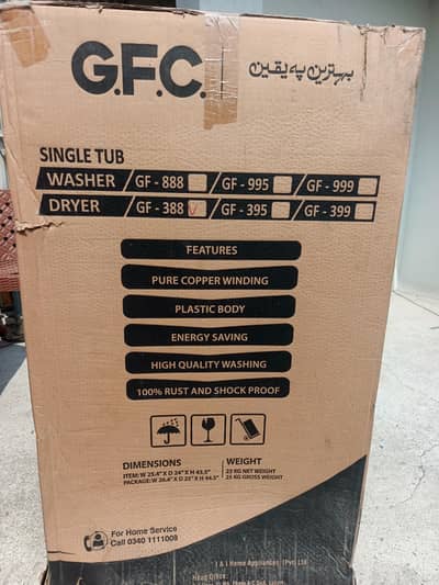 Brand New GFC GF-888 Washing Machine & GF-388 Dryer -12KG-10 Years War