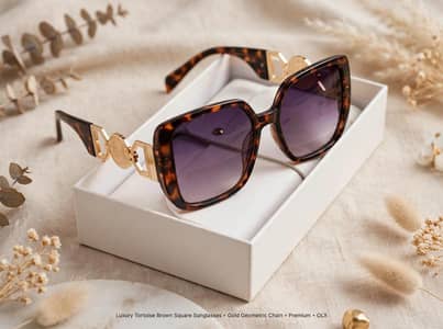 Luxury Brown Tortoise Sunglasses - Gold Chain Design - Brand New