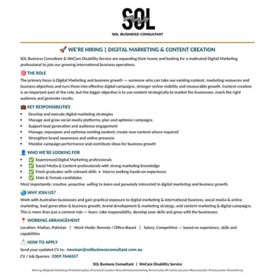Digital Marketing & Content Creation — Paid Role | On-site (Multan) &