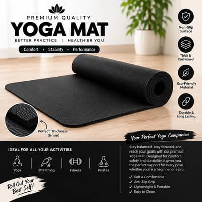 Premium Black Yoga Mat – Comfort, Grip & Style