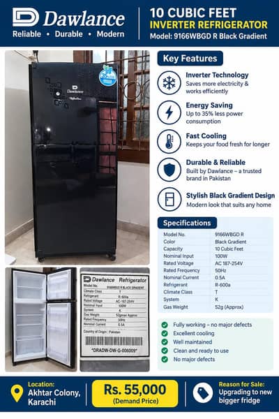 Dawlance 10 Cubic Feet Inverter Refrigerator - Excellent Cooling