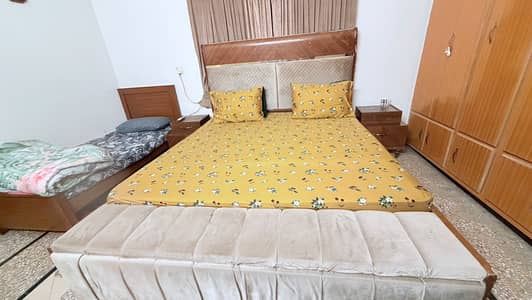 Bed with side tables and chester for sale
