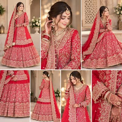 Red bridal lehnge Farshi style with tail