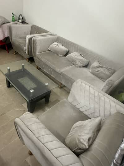 5 seater (3+1+1) sofa set with glass table