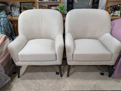 Luxury Cream Accent Chair Set With Round Stool