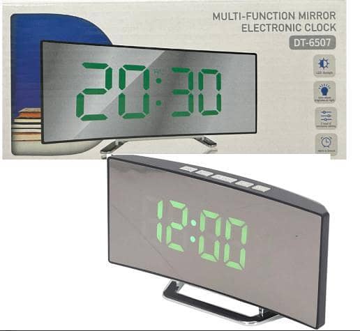 1PCS   Digital LED Mirror Clock Tabletop Alarm Clock with Temperature Display R5756