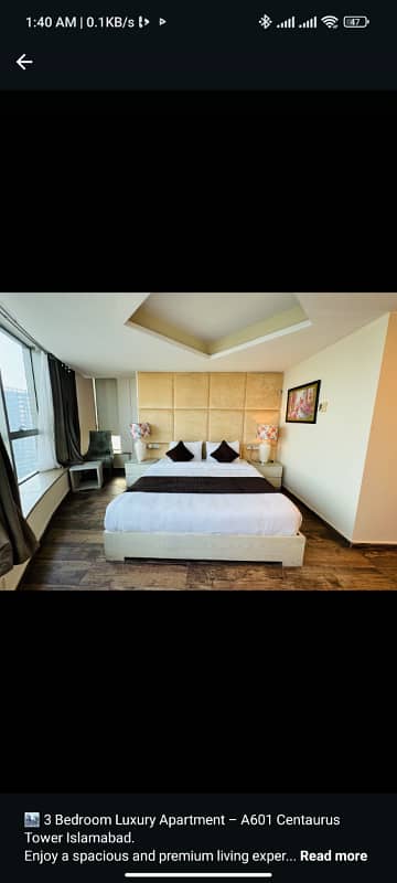 1BED LUXURY FURNISH APARTMENT AVAILABLE TONIGHT FOR RENT IN ISLAMABAD CENTURES MALL