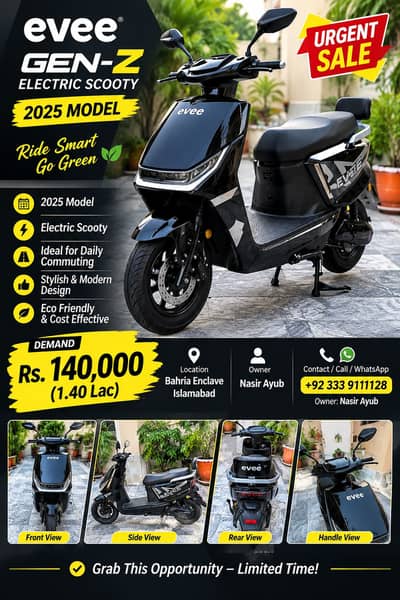 Evee GEN-Z Electric Scooty 2025 | Urgent Sale | Islamabad