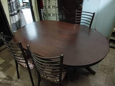 Farmeeka wood table and iron rod 6 chairs