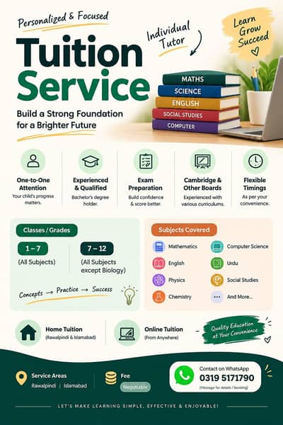 Home tuition and Online tuitions available for Rwp and Isl students