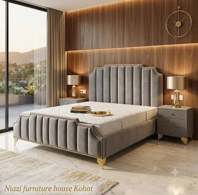 New Modern Design Double Bed Along With 2 Side Tables For Sale