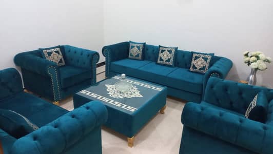 Versace Royal Blue Luxury Sofa set -7 seaters