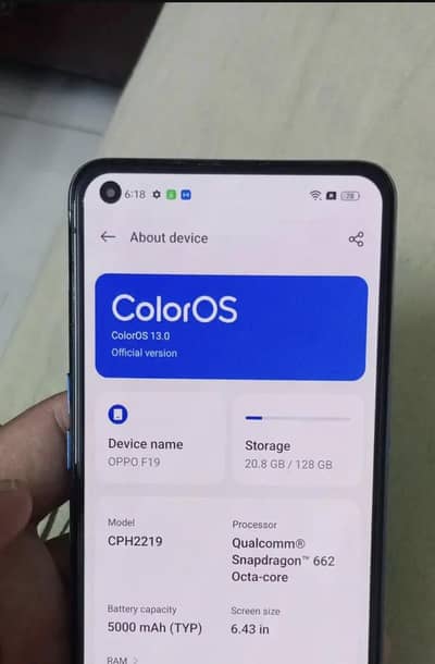 OPPO F19 mobile for sale pta approved 10/9.5 condition 6/128