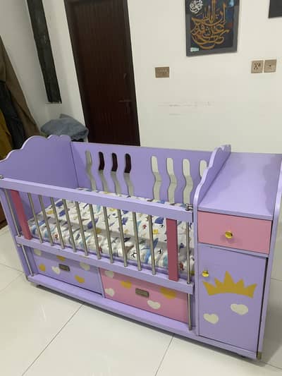 Purple colour beautiful baby cot for sale