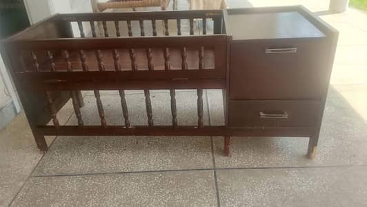 wooden baby cot with 2 drawers