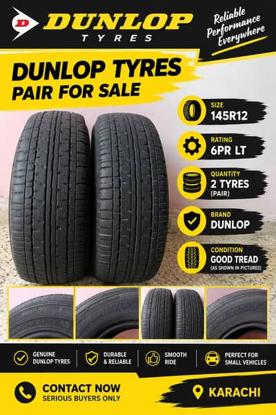 Tyres Pair | Dunlop 145/R12 tubeless tyre