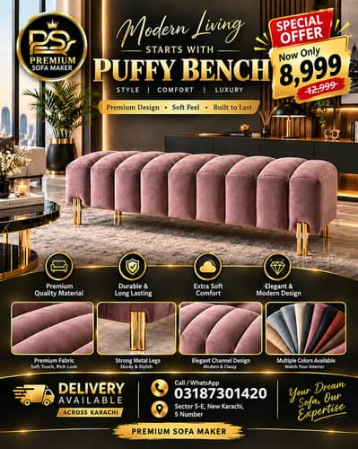 Luxury Puffy Bench Sofa – Premium Design