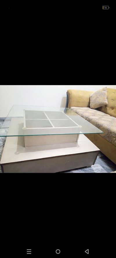Center Table With Glass Top - 4 Portion Storage - Beige Color