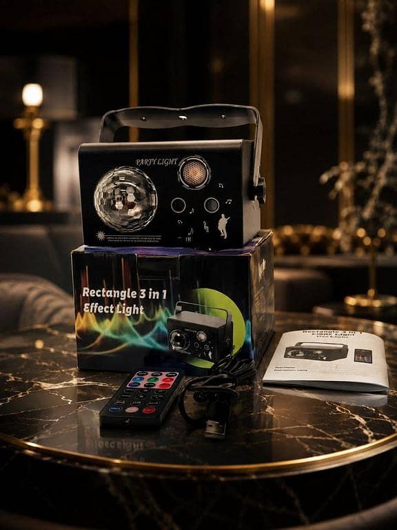 Mini Laser 3-in-1 LASER + LED · 3-IN-1 DISCO BALL · REMOTE · SOUND ACTIVE(RTS)