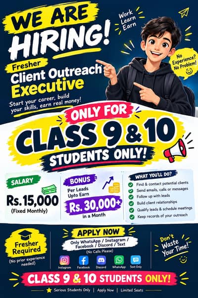 Hiring: Fresher Client Outreach Executive - Class 9 & 10 Only