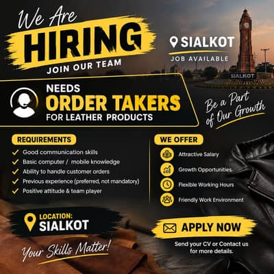 Jobs available for order taker in Sialkot