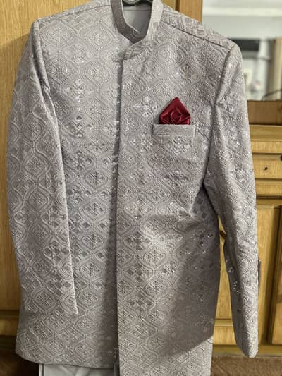 Silver/Grey Embroidered Men’s Sherwani / Pant Coat