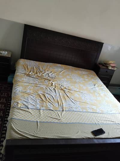 double bed with Mattress two side tables for sale