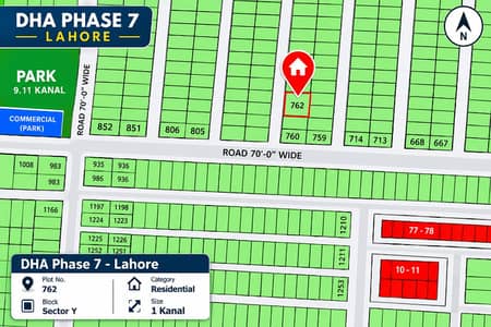 Premium Residential Plot 1 Kanal Plot No. 762 for Sale in Block Y, DHA Phase 7 Lahore