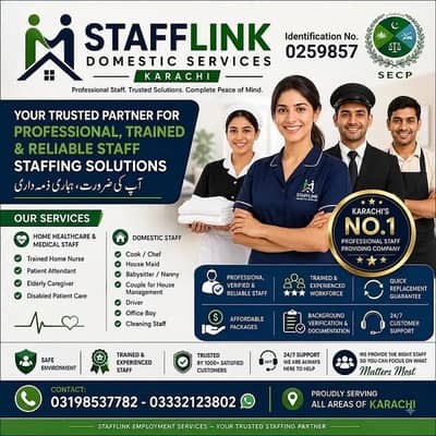 Cook ,Chef, Patient Attendants ,Maids ,Driver , babysitter, Nurse