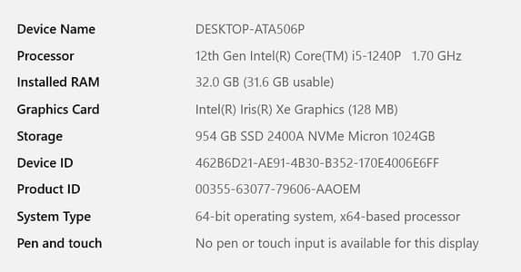 Dynabook Tecra A40-K | i5-1240P | 32GB RAM | 1TB Gen4 NVMe | FHD IPS