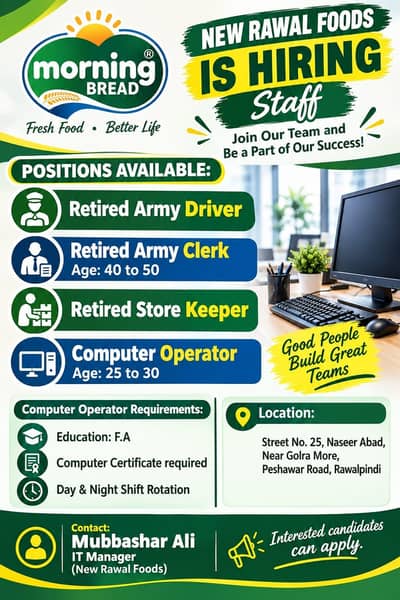 Title: Urgent Hiring – Retired Army Staff & Computer Operator | New R
