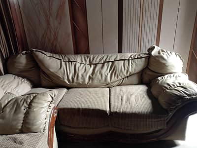 6 seater pure wooden and leather sofas
