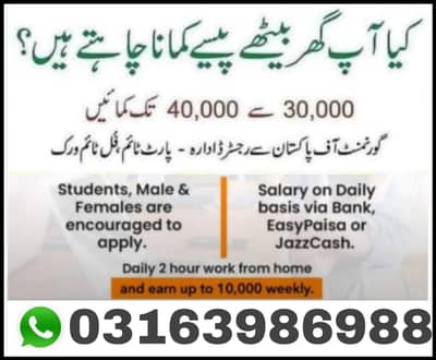 Online Job Available In Pakistan, work from home, part time