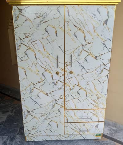 Luxury White and gold marble finish Wardrobe-2 Door ,2 Lockable Drawer