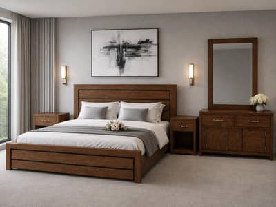 wooden bed set complete dressing table