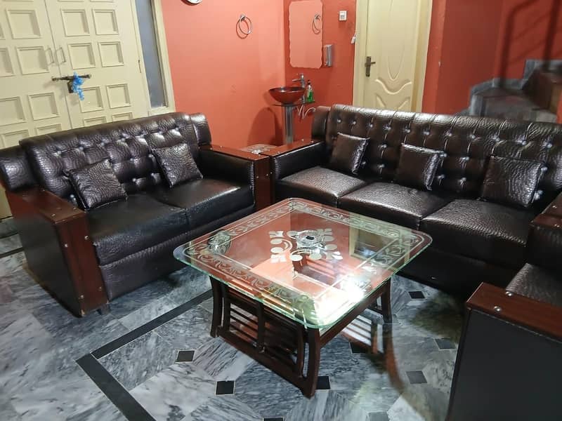 Premium 6-Seater Dark Brown Leatherette Sofa Set (3+2+1) 3