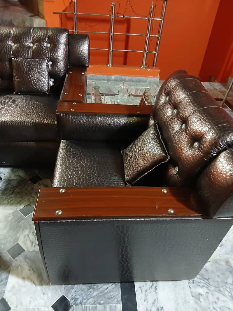 Premium 6-Seater Dark Brown Leatherette Sofa Set (3+2+1) 4