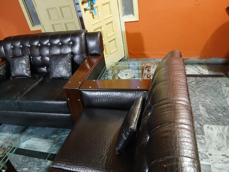 Premium 6-Seater Dark Brown Leatherette Sofa Set (3+2+1) 5