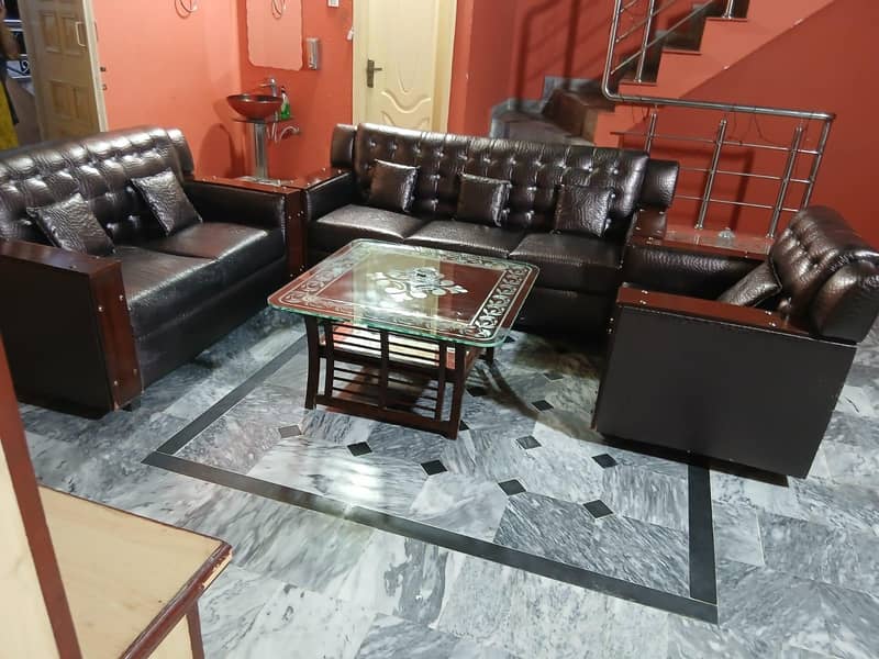 Premium 6-Seater Dark Brown Leatherette Sofa Set (3+2+1) 6