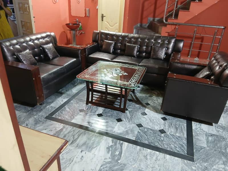 Premium 6-Seater Dark Brown Leatherette Sofa Set (3+2+1) 7