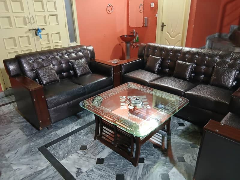 Premium 6-Seater Dark Brown Leatherette Sofa Set (3+2+1) 11