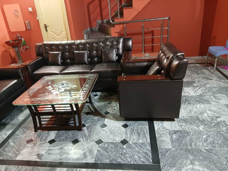 Premium 6-Seater Dark Brown Leatherette Sofa Set (3+2+1) 12