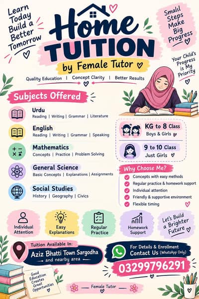 Home Tuition Available – Female Tutor | KG to 10th